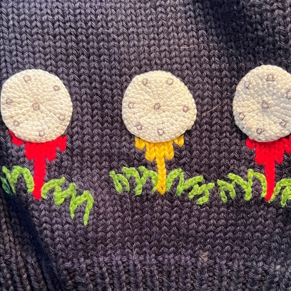 Vintage Bella Bliss Navy Knit Cardigan with Red, White and Green Golf Embroidery